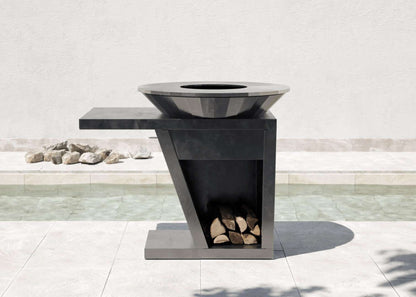 Braciere a legna Nerone Modularte – Piastra da 90 cm, design e portalegna integrato - Outdoor Privé