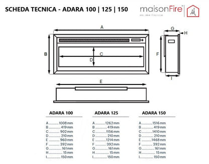 Caminetto elettrico MaisonFire Adara 100/125/150 – LED 1,5 kW - Outdoor Privé