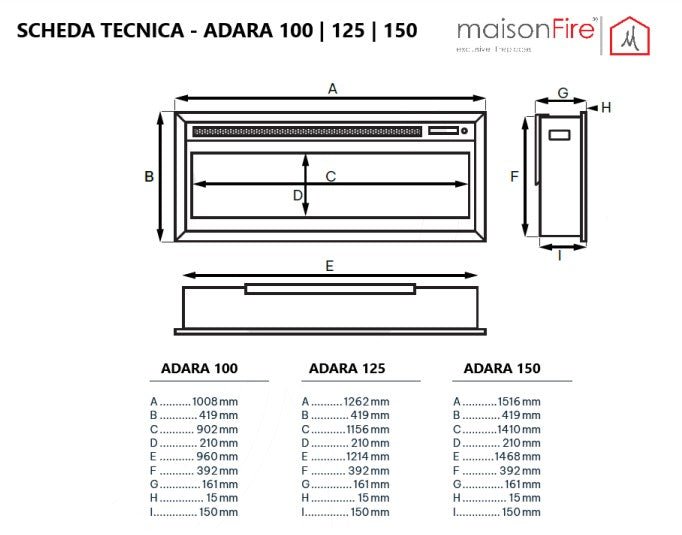 Caminetto elettrico MaisonFire Adara 100/125/150 – LED 1,5 kW - Outdoor Privé