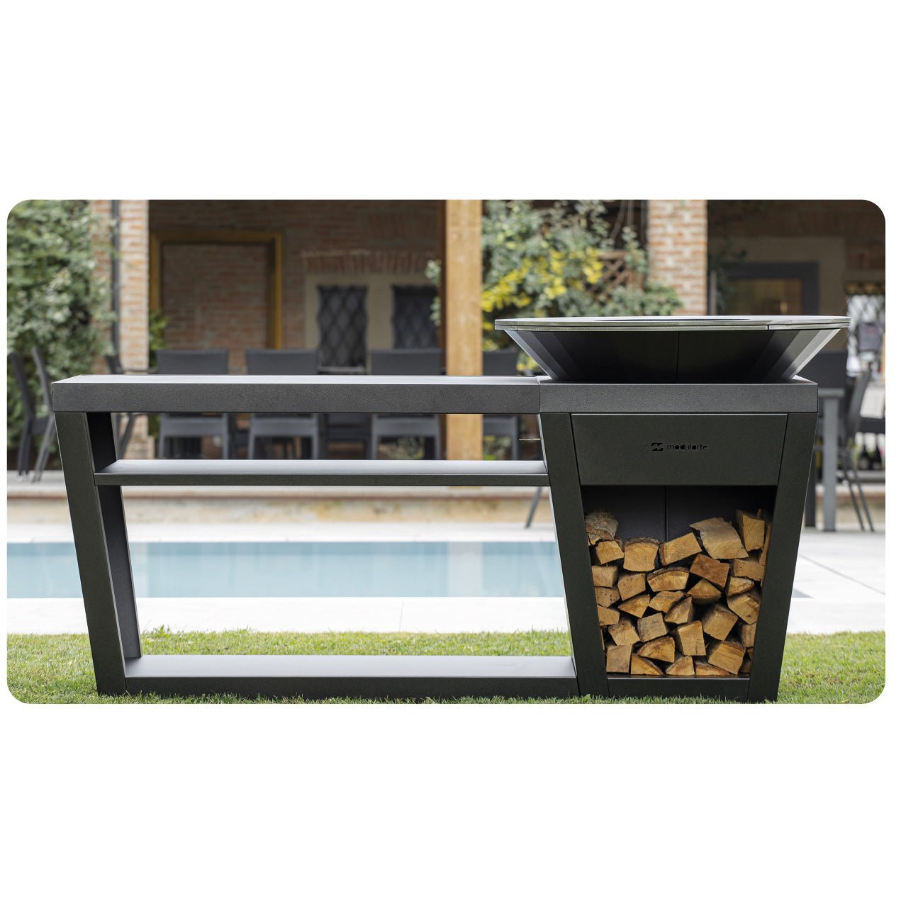 Braciere a legna Tiberio con estensione banco piano lavoro
