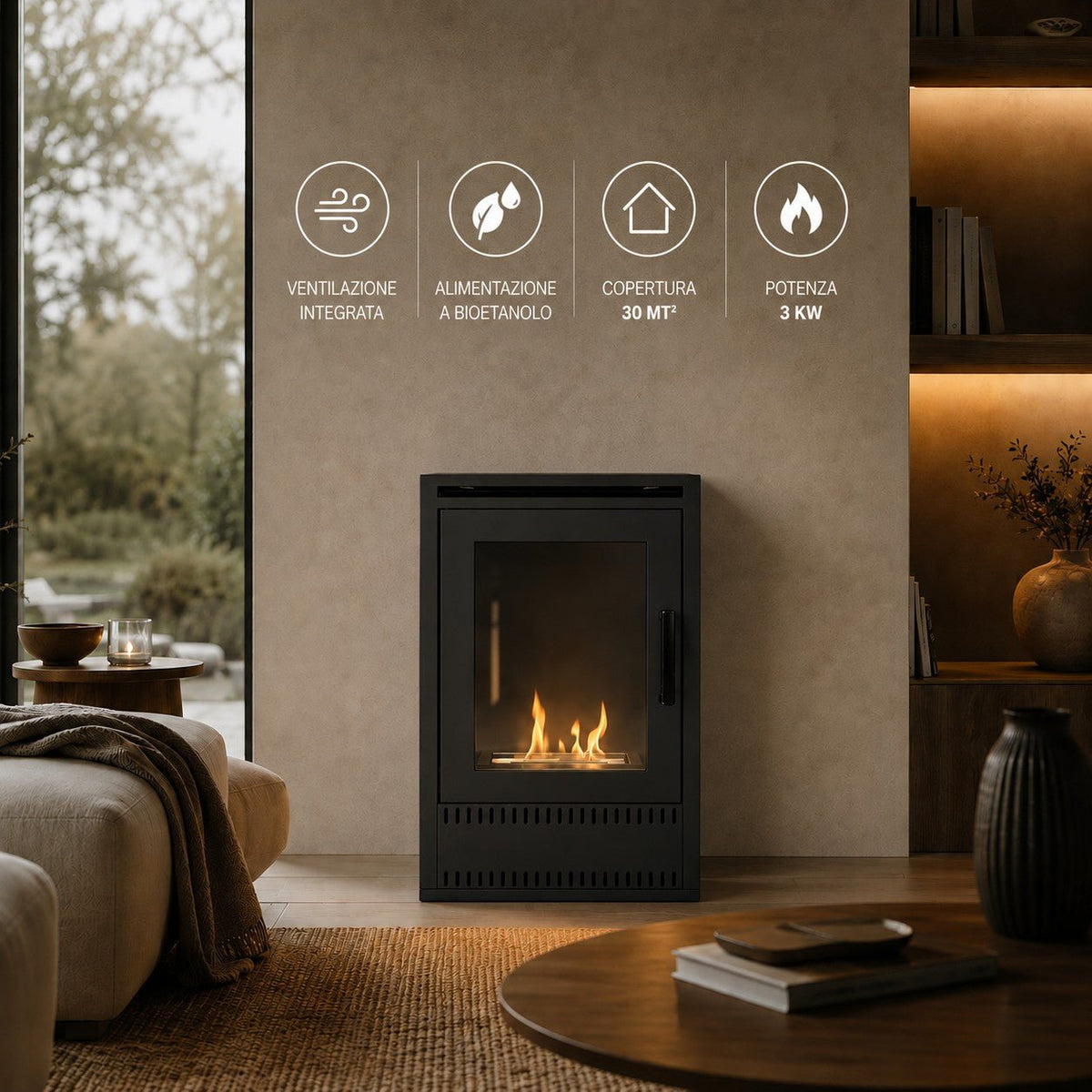 Stufa a bioetanolo Divina Fire Asia ventilata con ventilazione elettrica - Outdoor Privé