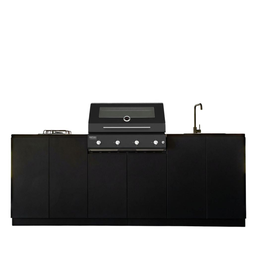 Cucina da Esterno completa Flaminia Urbino 240 – Barbecue Black a Gas 4 Fuochi Black - Outdoor Privé