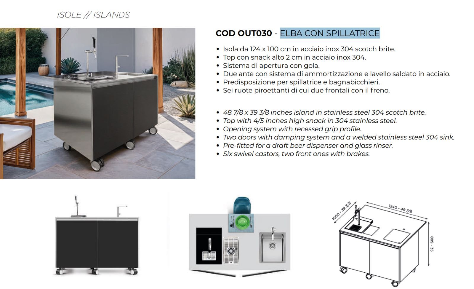 Cucina da esterno Lisa Cucine Elba – isola con spillatrice - Outdoor Privé