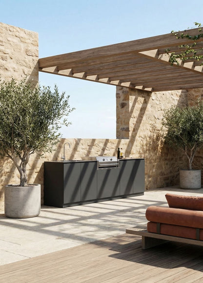 Cucina da Esterno Flaminia 220 cm – Monoblocco con Barbecue a Gas 2 Fuochi - Outdoor Privé