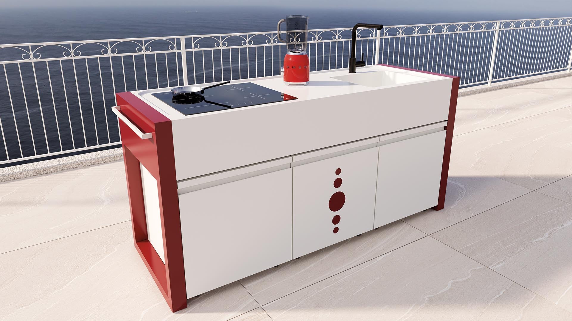 Cucina da esterno completa Extra Furore Basic 1.8 – lavello integrato e induzione 4 zone - Outdoor Privé