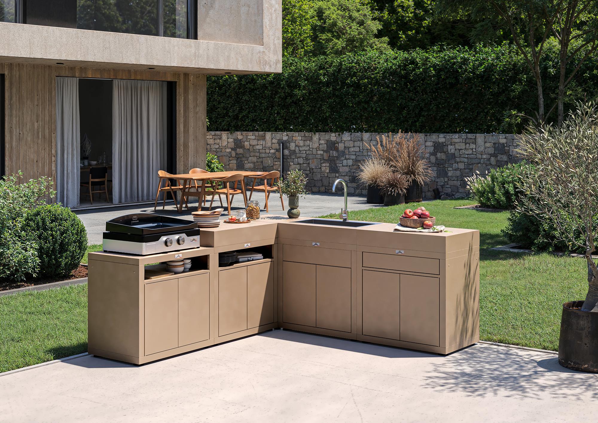 Mobile cucina Le Marquier con cassetto e ante, finitura sabbia – MC80PTIE22 - Outdoor Privé