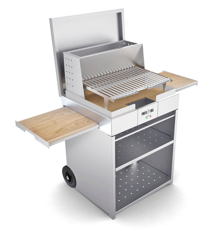 Pianeta Grill Cubo in acciaio inox con coperchio e ripiani laterali aperti