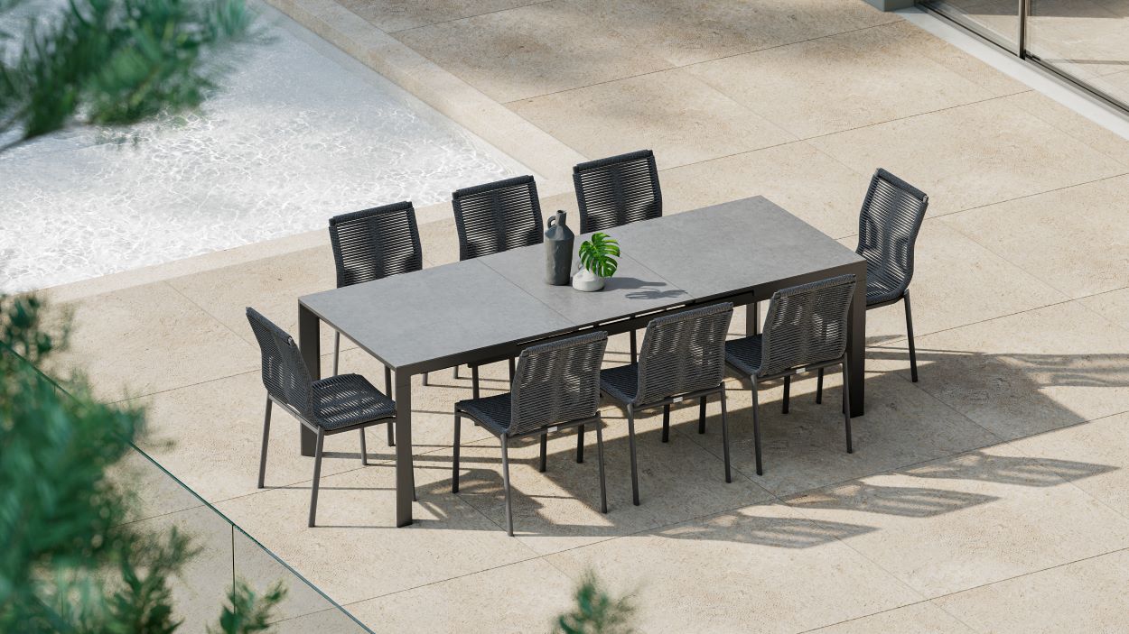 Sedia da esterno Solaris Iside – antracite con corde bicolore e cuscino grigio scuro - Outdoor Privé