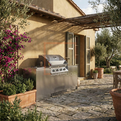 Cucina da esterno a parete completa OF OutdoorKitchens Via Nolfi 527 - lavello, fornello e bbq a gas - Outdoor Privé