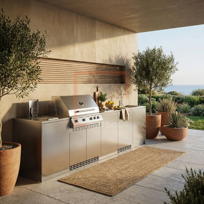Cucina da esterno a parete completa OF OutdoorKitchens Via Nolfi 528 - frigo Bosch e bbq a gas - Outdoor Privé
