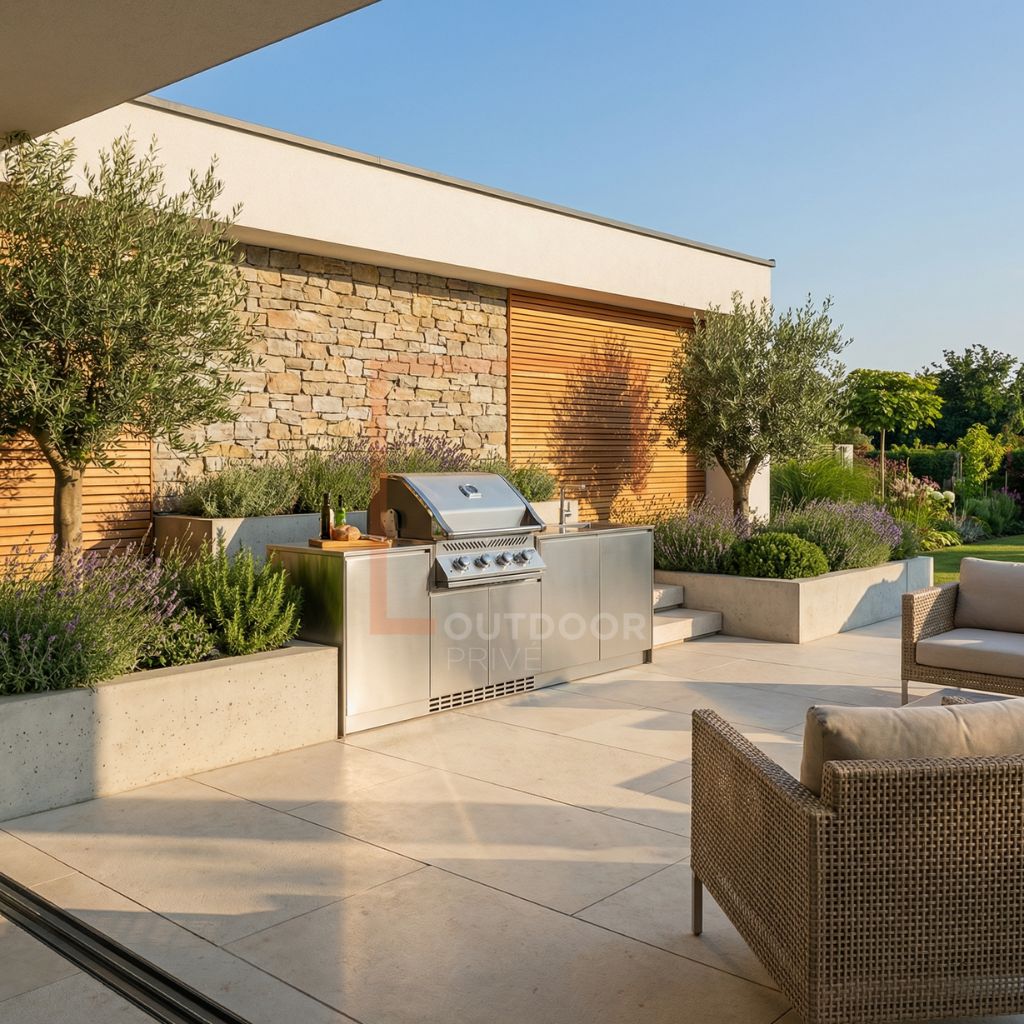Cucina da esterno a parete OF OutdoorKitchens Via Nolfi 529 – lavello e bbq a gas - Outdoor Privé